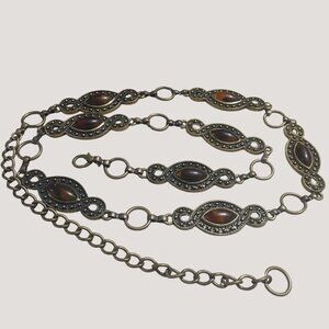 Belt Brown Faux Gemstones Infinity Motif 50 Inches Adjustable Chain Length